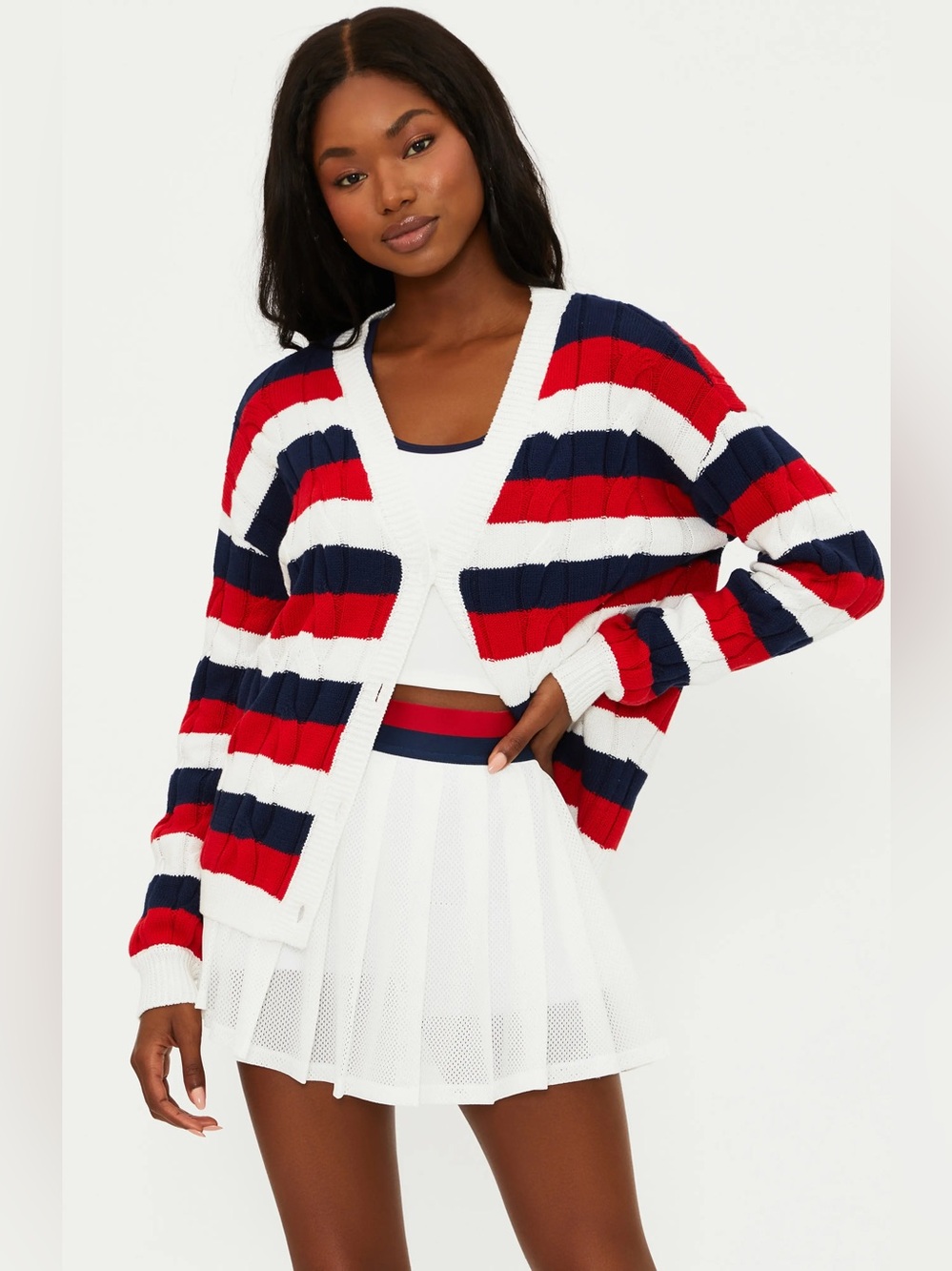 BEACH RIOT Sherry Stripe Cable Knit Cardigan Sweater Cotton Size Small
